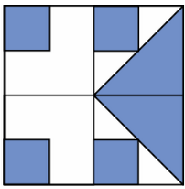 A square divided into four quarters, each containing smaller blue squares and triangles.
