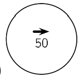 A ball with 50 and a right arrow