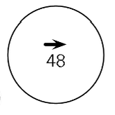 A ball with 48 and a right arrow