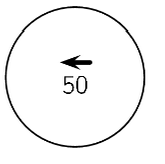 A ball with 50 and a left arrow