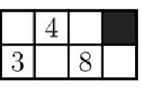 A 2x4 grid with numbers 3, 4, 8 and one dark field.