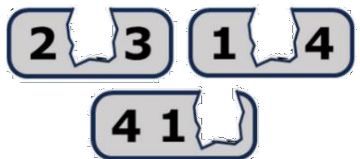 Three cards with numbers 2_3, 1_4, and 41_, where the underscores represent holes eaten by a worm.