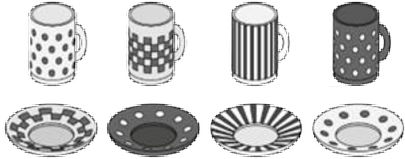 Four different cups and four different saucers