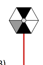 Hexagonal windmill with black top section and white bottom section.