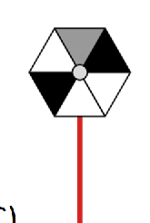 Hexagonal windmill with grey top section.