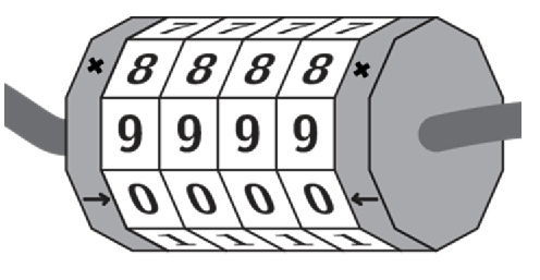 A combination bicycle lock showing 8888 and 9999 and 0000